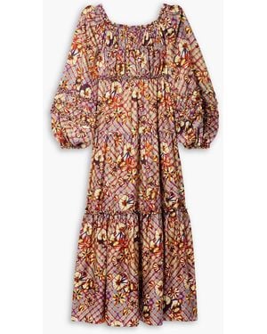 Ulla Johnson Anastasia Lace-Up Printed Silk-Habotai Midi Dress - Multicolor