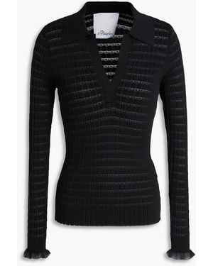 3.1 Phillip Lim Ribbed-Knit Polo Sweater - Black
