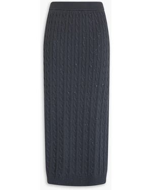 Brunello Cucinelli Sequin-Embellished Cable-Knit Cotton-Blend Midi Skirt - Blue