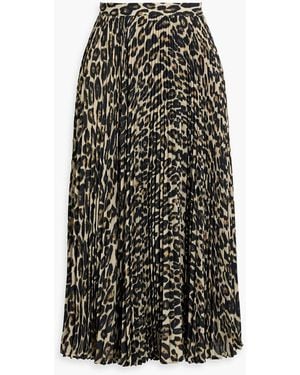 Theory Pleated Leopard-Print Crepe Midi Skirt - Black