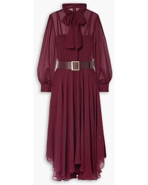 Sergio Hudson Pussy-Bow Belted Chiffon Midi Dress - Red