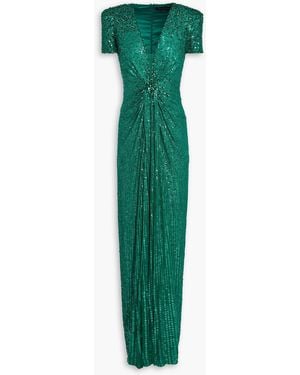 Jenny Packham Momoka Embellished Sequined Tulle Gown - Green
