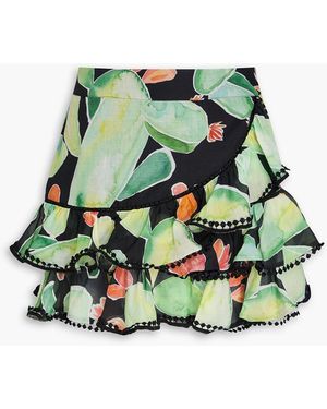 Charo Ruiz Badajoz Ruffled Printed Cotton-Blend Voile Mini Skirt - Green
