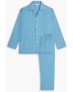 Derek Rose Pyjama "kelburn" aus baumwollflanell mit glencheck-muster - Blau