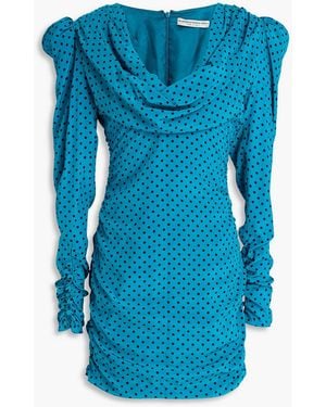 Alessandra Rich Draped Polka-dot Silk Crepe De Chine Mini Dress - Blue
