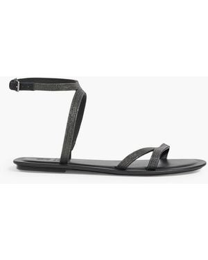 Brunello Cucinelli Bead-Embellished Leather Sandals - Black