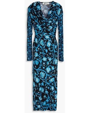 Diane von Furstenberg Hampstead Ruched Floral-Print Crepe Midi Dress - Blue