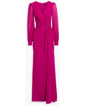 Badgley Mischka Wrap-Effect Draped Chiffon Gown - Pink