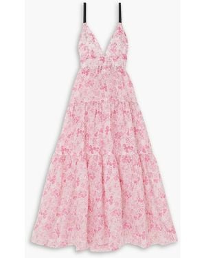 Three Graces London Chloe Tiered Floral-print Ramie-voile Maxi Dress - Pink