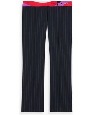 PUCCI Silk-Trimmed Pinstriped Wool-Blend Flared Pants - Blue