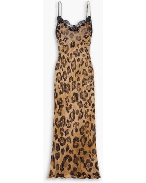 Rosamosario Slip dress aus seiden-georgette in maxilänge mit leopardenprint und spitzenbesatz - Natur
