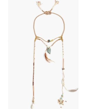 Etro Beaded Cord, Feather And Stone Necklace - White