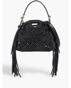 Maje Fringed Leather-Trimmed Crystal-Embellished Shell Tote - Black
