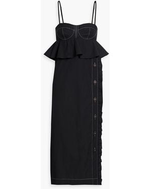 Kika Vargas Leymah Ruffled Cotton-Poplin Midi Dress - Black
