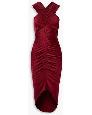 Et Ochs Off-the-shoulder Cutout Ruched Satin-jersey Midi Dress - Red