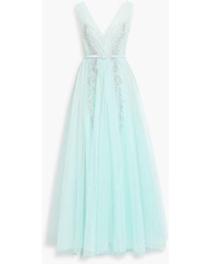 Badgley Mischka Embellished Tulle Gown - Blue