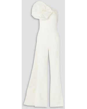 Safiyaa Omi Strapless Cape-effect Faille-trimmed Stretch-crepe Jumpsuit - White