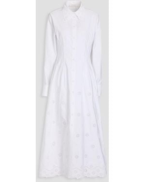 Chloé Pintucked Broderie Anglaise Cotton Midi Shirt Dress - White
