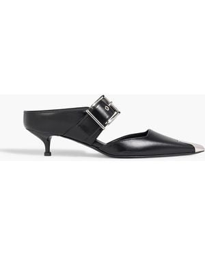 McQueen Punk Buckled Leather Mules - Black