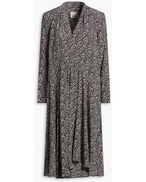 Isabel Marant Patel Pleated Printed Stretch-silk Midi Dress - Grey