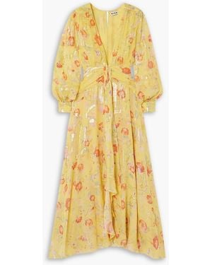 RIXO London Meera Gathered Floral-print Metallic Fil Coupé Silk-blend Maxi Dress - Yellow