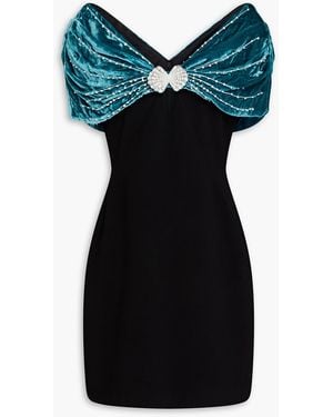 Saloni Kaila Embellished Velvet And Crepe Mini Dress - Black
