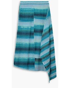 Jonathan Simkhai Caelan Asymmetric Draped Striped Ribbed-knit Midi Skirt - Blue