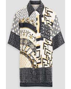 CAMILLA Crystal-Embellished Printed Silk-Twill Shirt - Gray