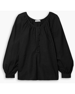 Fil De Vie Amagansett Gathered Linen Blouse - Black
