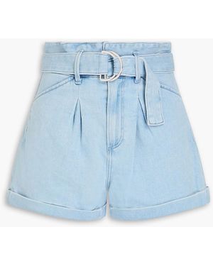PAIGE Carly Belted Pleated Denim Shorts - Blue