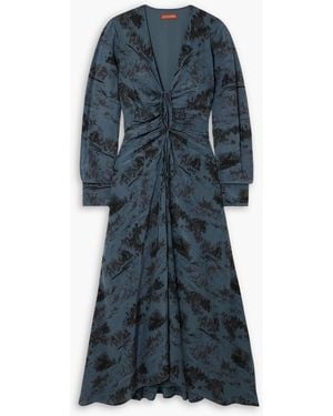 Altuzarra Mila Ruched Printed Silk-Crepe Midi Dress - Blue