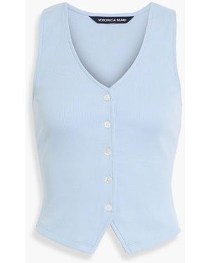 Veronica Beard Hoorne Ribbed Pima Cotton-blend Top - Blue