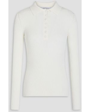 Another Tomorrow Ribbed Silk And Cotton-blend Polo Jumper - White