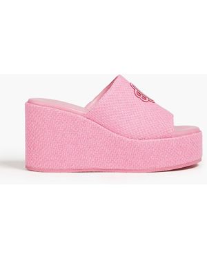 Maje Embroidered Tweed Platform Mules - Pink