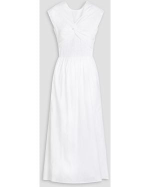 TOVE Lottie Twist-front Smocked Cotton-poplin Midi Dress - White