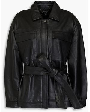 Muubaa Belted Leather Jacket - Black
