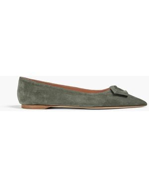 Rupert Sanderson Traboe Embellished Suede Point-Toe Flats - Green
