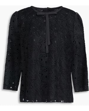 Dolce & Gabbana Bow-Detailed Wool-Blend Guipure Lace Top - Black