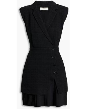 Sandro Wrap-Effect Tweed Mini Dress - Black