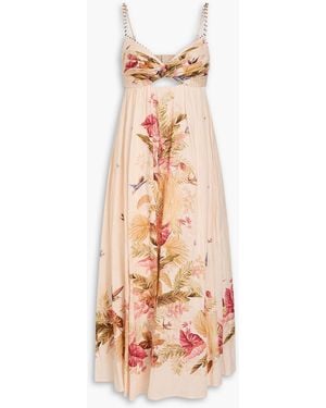 Zimmermann Pintucked Floral-print Linen Midi Dress - Orange
