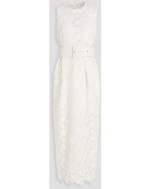 Safiyaa Alani Belted Macramé Lace Midi Dress - White