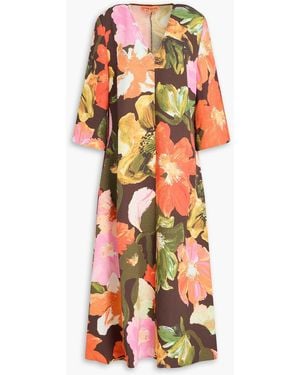 Stine Goya Vic Floral-Print Seersucker Midi Dress - Orange