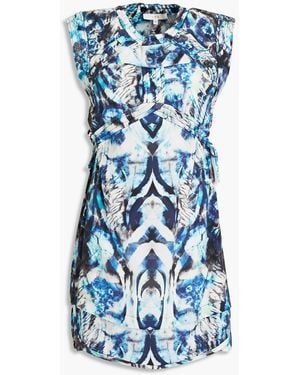 IRO Quilted Printed Crepe Mini Dress - Blue