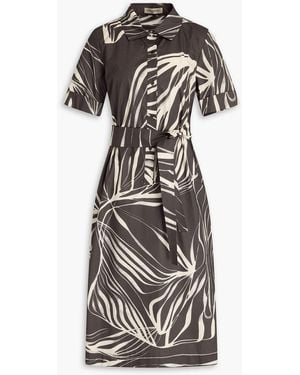 Gentry Portofino Cutout Printed Cotton-Poplin Midi Shirt Dress - Grey