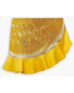 Area Asymmetric Crystal-embellished Wool-blend Mini Skirt - Yellow