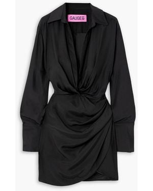 GAUGE81 Naha Wrap-effect Silk Mini Shirt Dress - Black