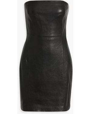 Theory Strapless Leather Mini Dress - Black