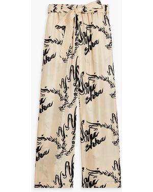 Nanushka Jarine Belted Printed Silk Wide-leg Pants - Natural