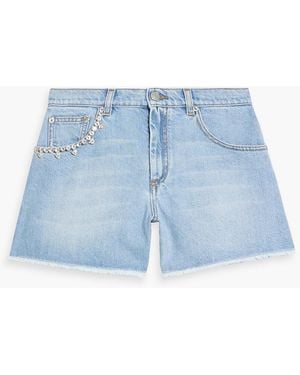 Area Crystal-Embellished Denim Shorts - Blue