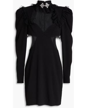 Alessandra Rich Embellished Lace-trimmed Cutout Wool-blend Crepe Mini Dress - Black